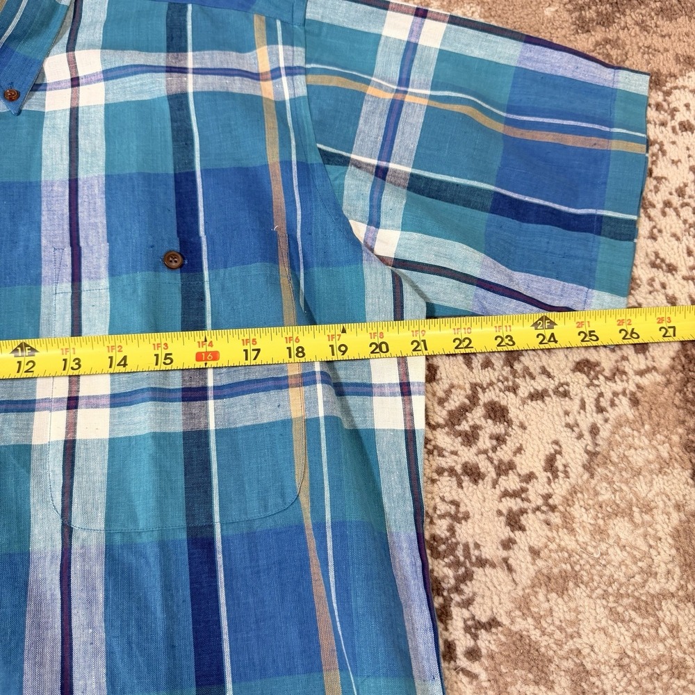 VTG Chaps Ralph Lauren‎ Shirt Mens Medium Plaid Button Up  Short Sleeve 90's - Picture 4 of 8